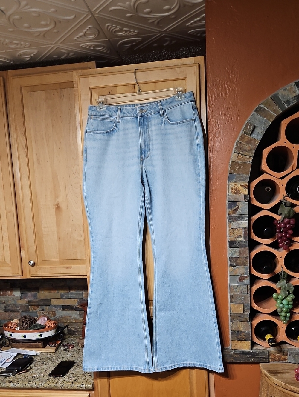 Wrangler High-Rise Fierce Flare Jeans Distressed Light Wash Blue